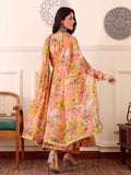 Yellow & Pink Floral Digital Printed Anarkali Kurti Set with Dupatta