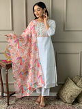 White Chanderi Kurti Set for Women