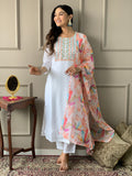 White Chanderi Kurti Set for Women