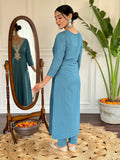 Teal Blue Viscose Rayon Kurti Set