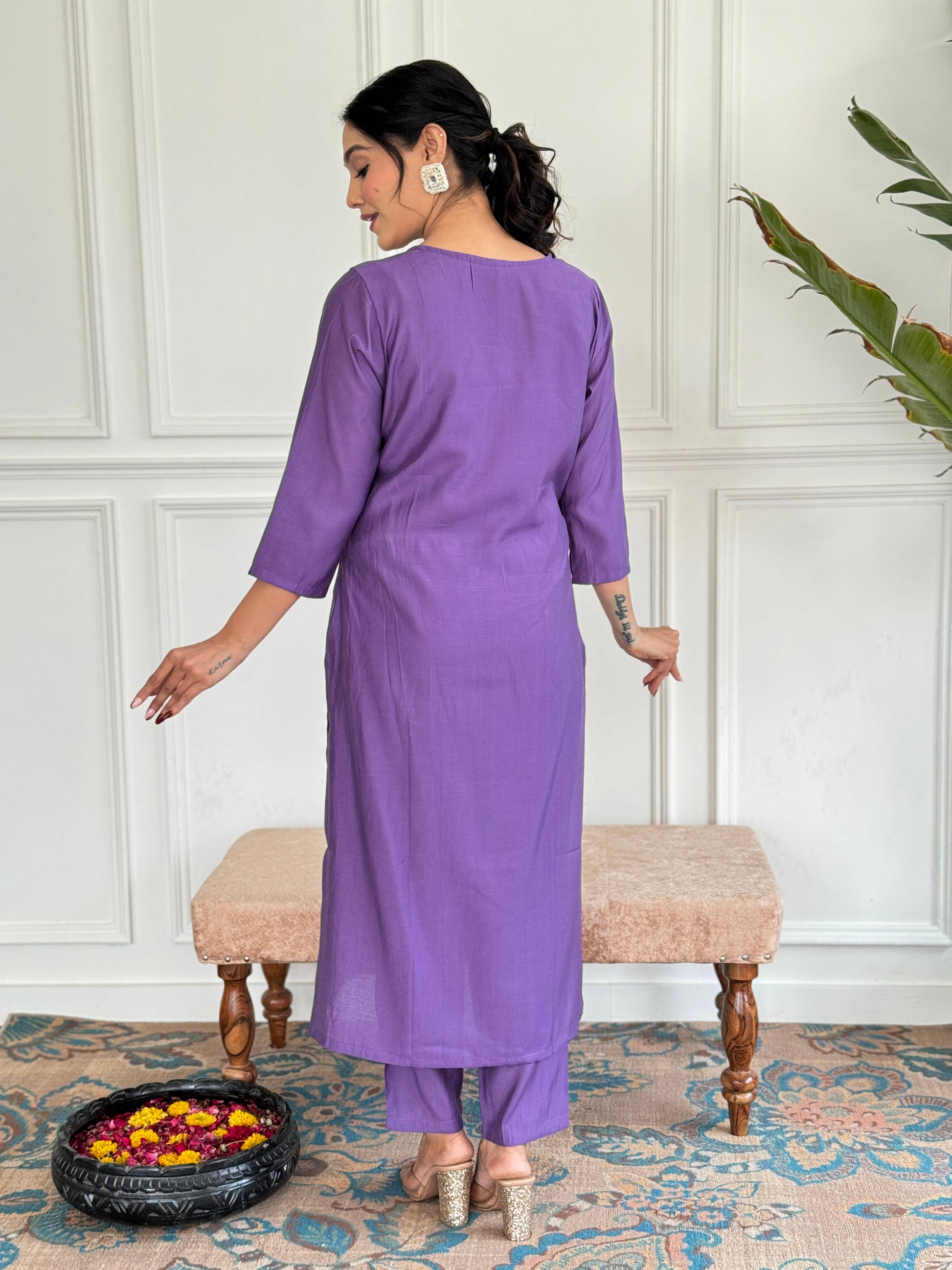 Purple Chanderi Kurti Set for Women