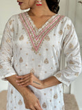 White Jacquard Kurti Set with Red Dupatta