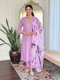 Lavender Viscose Kurti Set with Tie-Dye Nazneen Dupatta