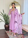 Lavender Viscose Kurti Set with Tie-Dye Nazneen Dupatta