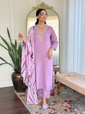 Lavender Viscose Kurti Set with Tie-Dye Nazneen Dupatta