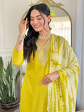 Lime Green Viscose Kurti Set with Tie-Dye Nazneen Dupatta