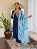 Blue Viscose Kurti Set with Nazneen Tie-Dye Dupatta