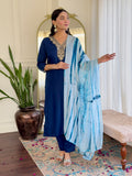 Blue Viscose Kurti Set with Nazneen Tie-Dye Dupatta