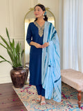 Blue Viscose Kurti Set with Nazneen Tie-Dye Dupatta