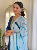 Blue Viscose Kurti Set with Nazneen Tie-Dye Dupatta