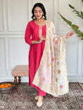 Rose Pink Chanderi Kurti Set with Jacquard Dupatta