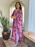 Purple Embroidered Kurti Set with Floral Chinnon Dupatta