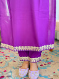 Purple Embroidered Kurti Set with Floral Chinnon Dupatta