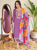 Lavender Embroidered Kurti Set with French Crepe Dupatta