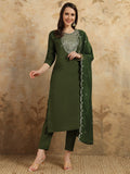 Mahendi Green Chanderi Simar Kurti Set