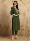 Mahendi Green Chanderi Simar Kurti Set