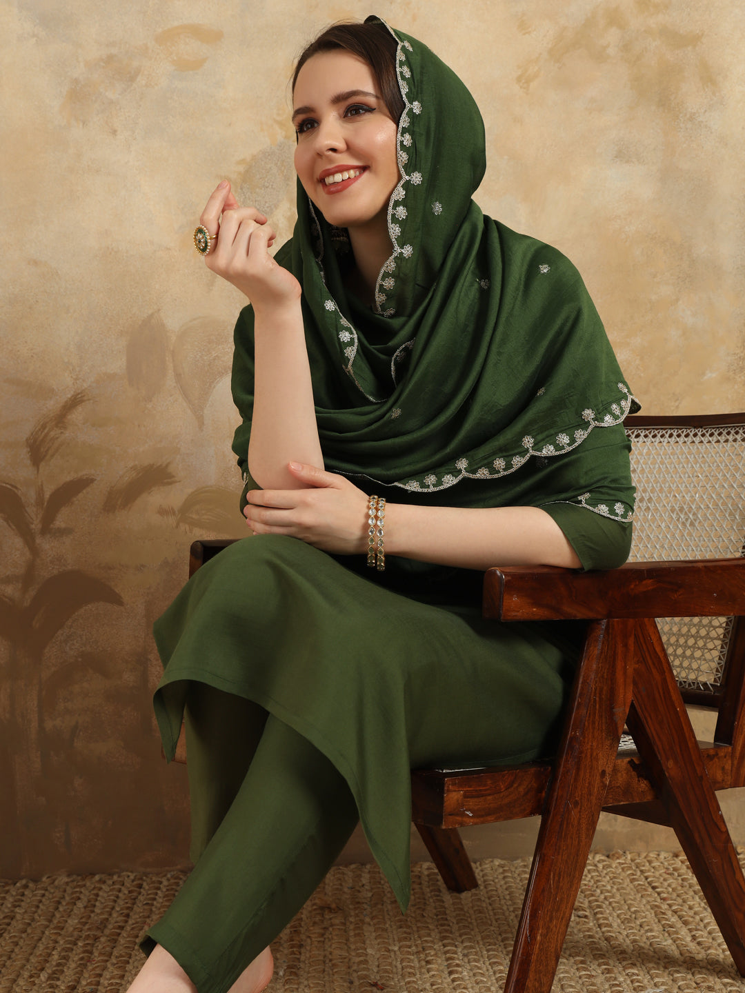 Mahendi Green Chanderi Simar Kurti Set