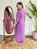 Lavender Embroidered Kurti Set with French Crepe Dupatta