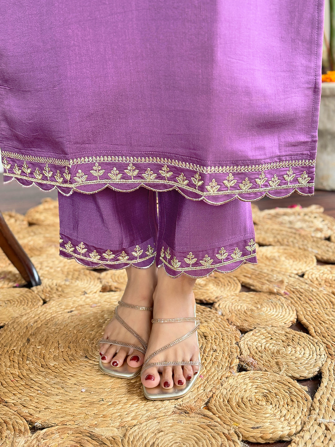 Lavender Embroidered Kurti Set with French Crepe Dupatta