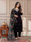 Black Embroidered Kurti Set with Floral Tebby Dupatta