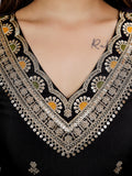 Black Embroidered Kurti Set with Floral Tebby Dupatta