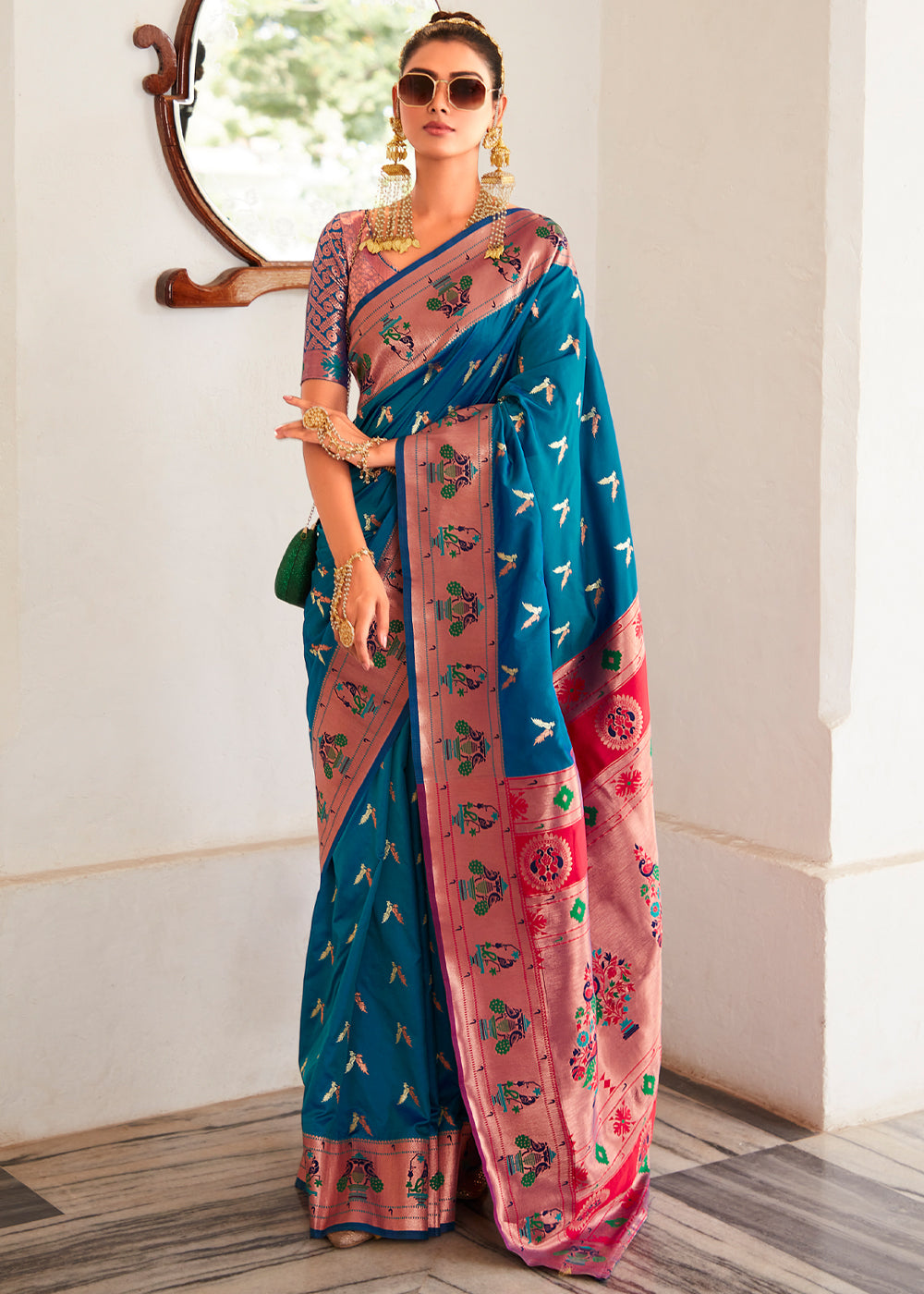 Regal Blue Zari Woven Traditional Paithani Silk Saree