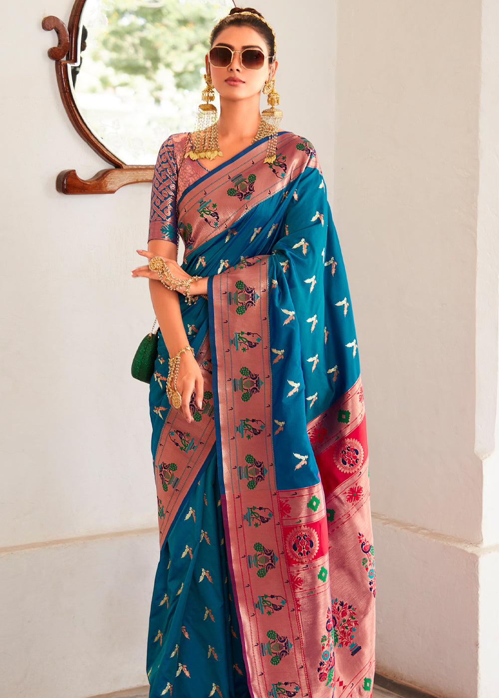 Regal Blue Zari Woven Traditional Paithani Silk Saree