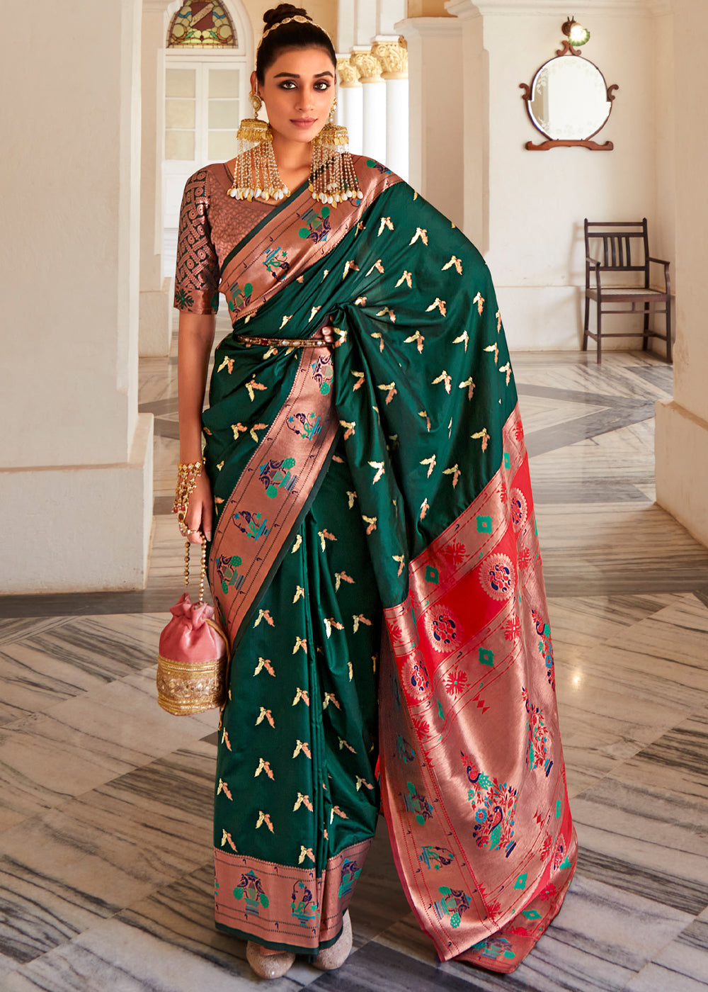 Palm Green Zari Woven Traditional Paithani Silk Saree