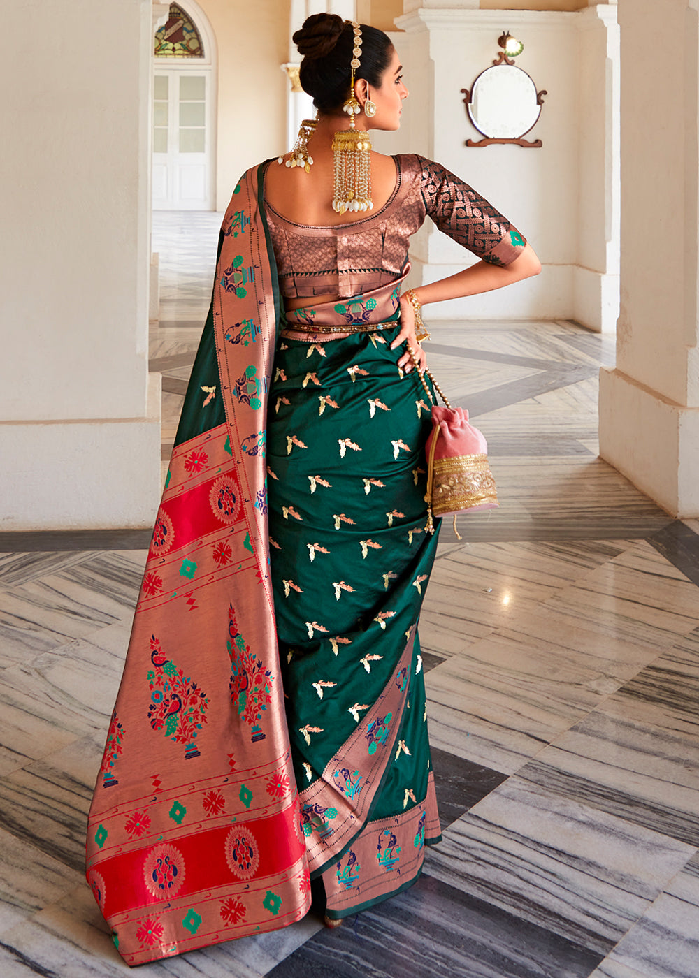 Palm Green Zari Woven Traditional Paithani Silk Saree