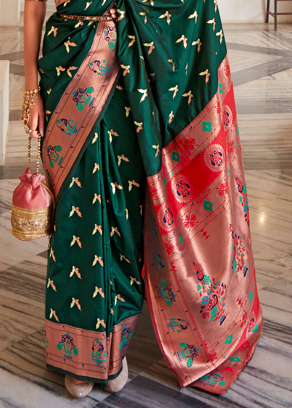 Palm Green Zari Woven Traditional Paithani Silk Saree