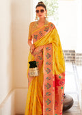 Mustard Yellow Zari Woven Traditional Paithani Silk Saree