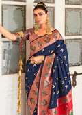 Navy Blue Zari Woven Traditional Paithani Silk Saree