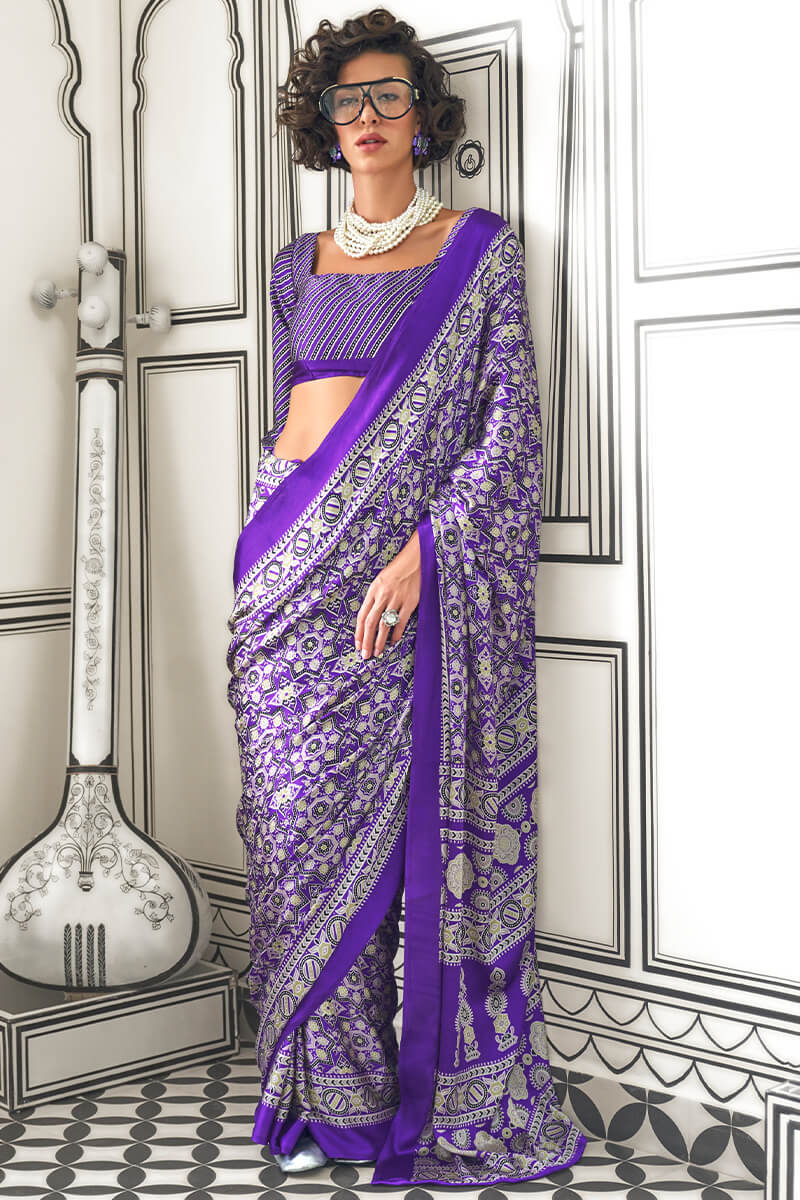 Ajrakh Print Japan Crape Saree