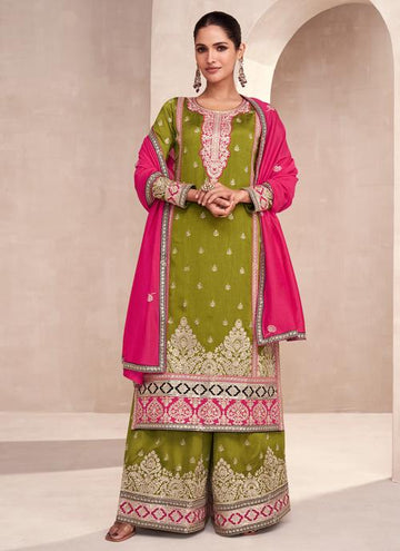 Beautiful Designer Wedding Wear Green Premium Punjabi Plazzo Suit