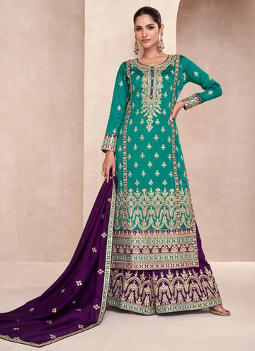 Beautiful Designer Wedding Wear Sky Blue Premium Punjabi Plazzo Suit