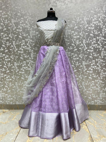 Beautiful Designer Fancy Kanchi Organza Half Saree with Lehenga