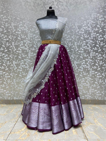 Beautiful Designer Fancy Kanchi Organza Half Saree with Lehenga