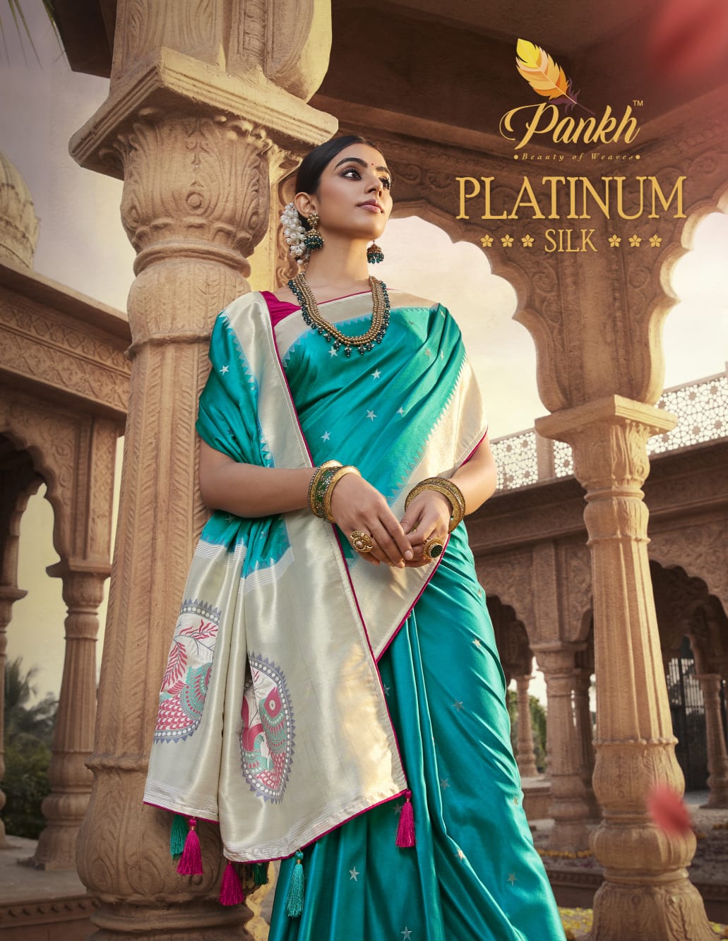 Platinum Silk Pure Sattin Paithani Designer Saree