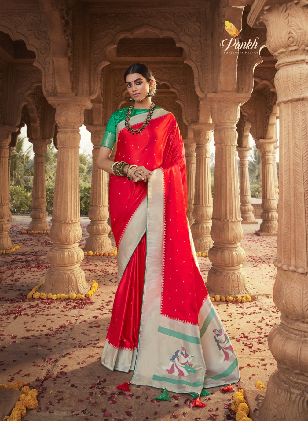 Platinum Silk Pure Sattin Paithani Designer Saree