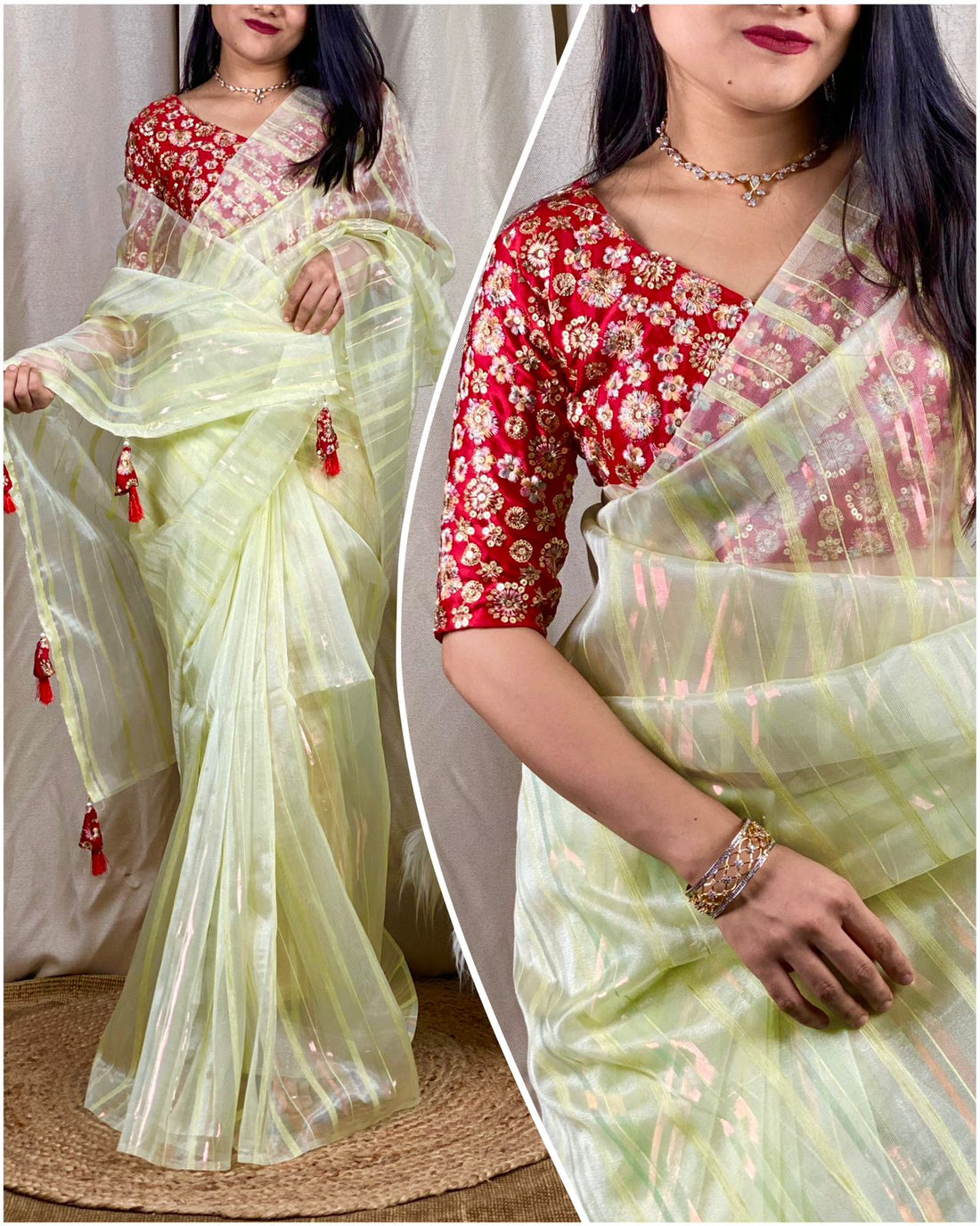 Party Wear Fancy Organza Slub Saree