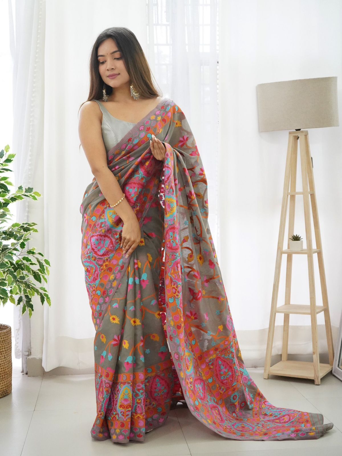 Champa tussar silk kutch embroidery work saree – www.vannamayil.com