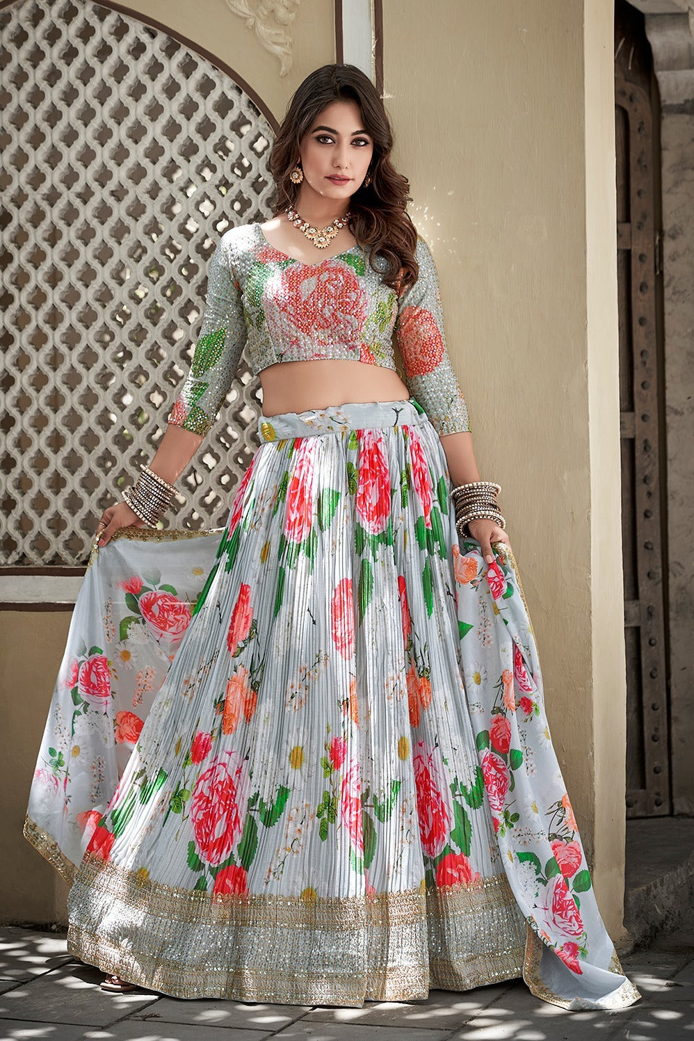 Party Wear Fancy Digital Print Lehenga D,No 1008