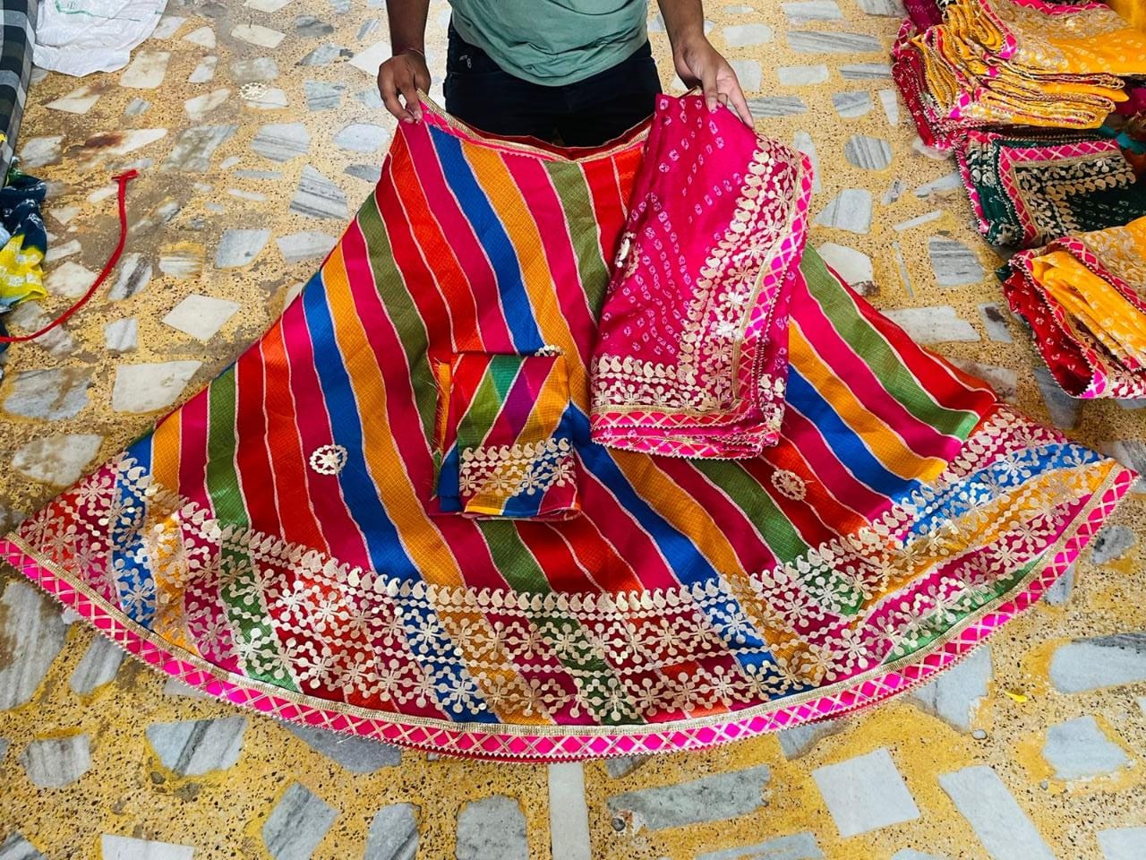 Rajasthani Kotta Doriya Traditional Lahriya Print Lehenga