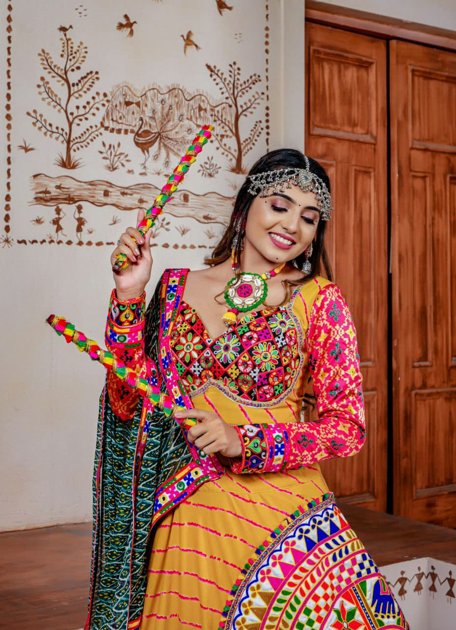 Yellow Suryamukhi Navaratri Lahenga Choli