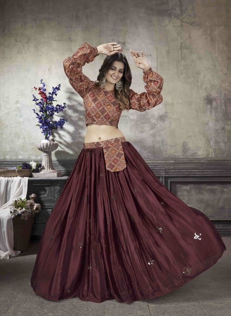 Party Wear Designer Crop top Style Lehenga Choli Frill & Flare Vol. 5 Design 2041