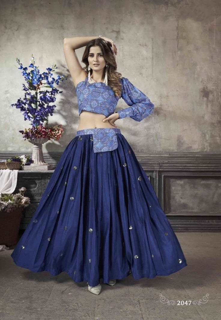 Party Wear Designer Crop top Style Lehenga Choli Frill & Flare Vol. 5 Design 2047