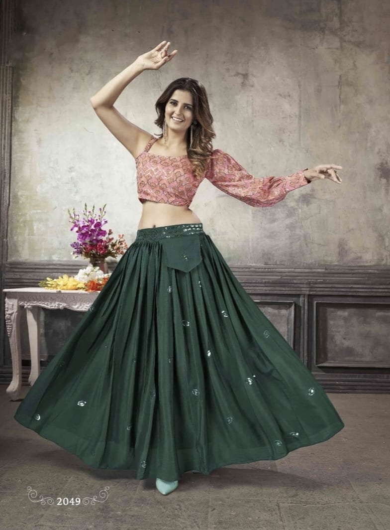 Party Wear Designer Crop top Style Lehenga Choli Frill & Flare Vol. 5 Design 2049