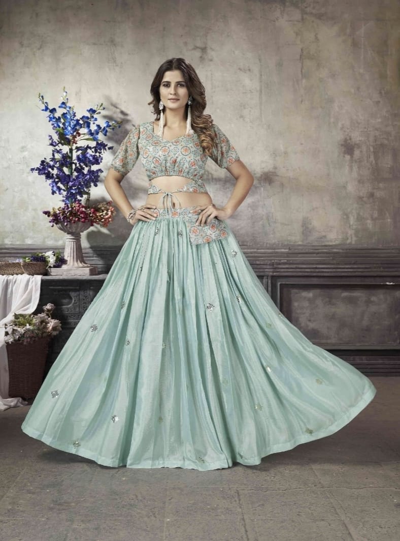 Party Wear Designer Crop top Style Lehenga Choli Frill & Flare Vol. 5 Design 2046