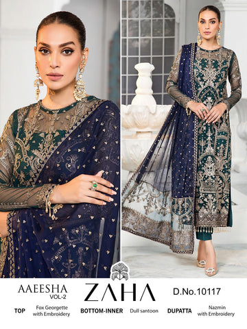 Zaha Aaeesha Vol-2 Designer Pakistani Suit D.No. 10117