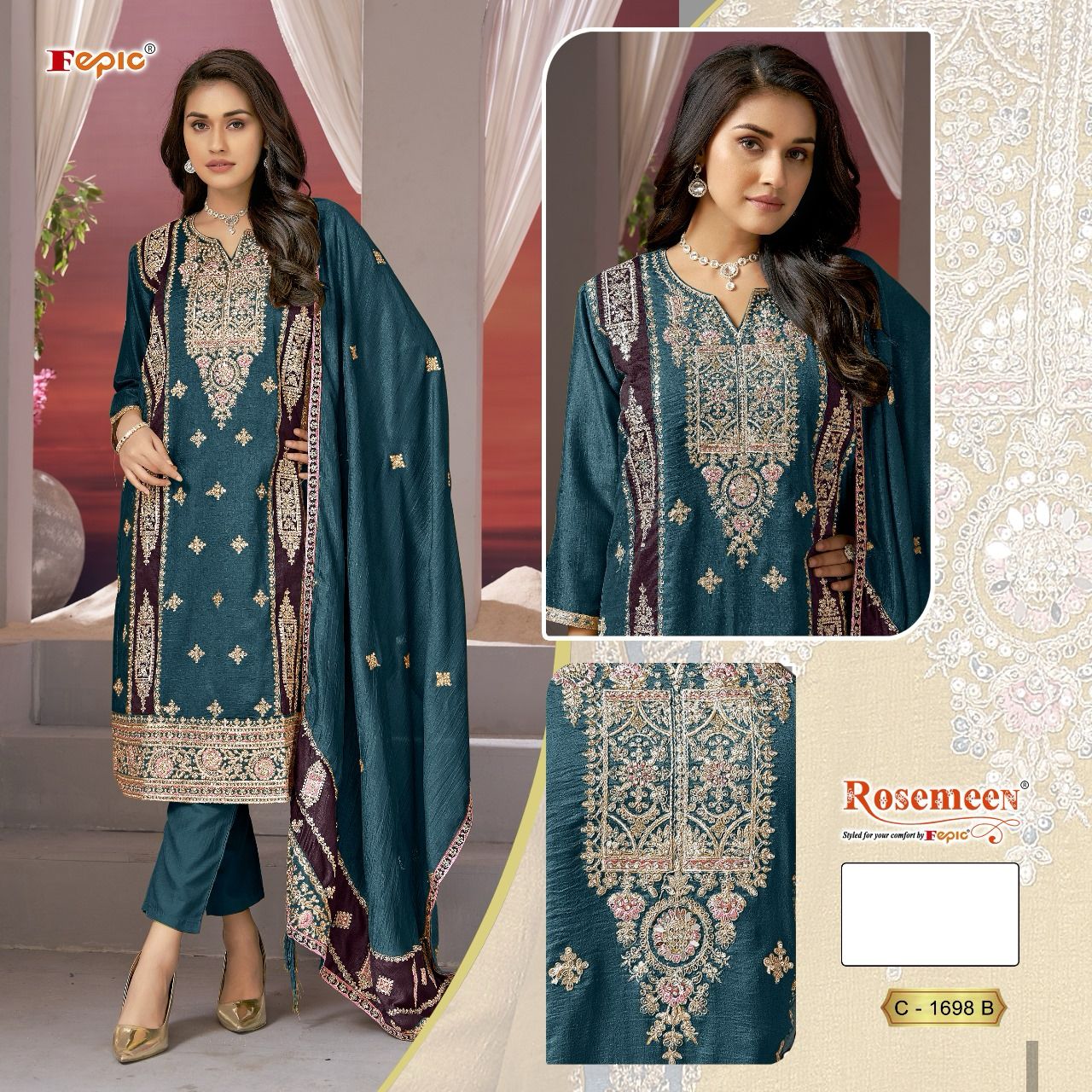 Fepic Rosemeen Designer Pakistani Suit D.No.C-1698-B